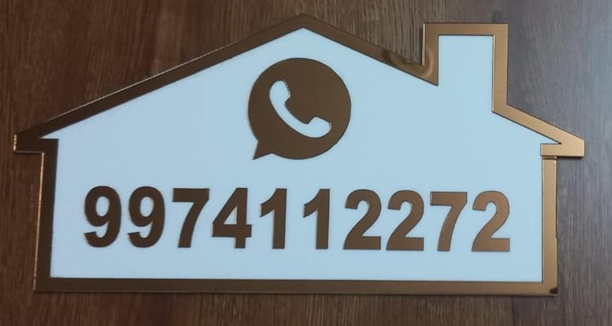 White Acrylic Round Plate with Golden Embossed Letters, Weatherproof